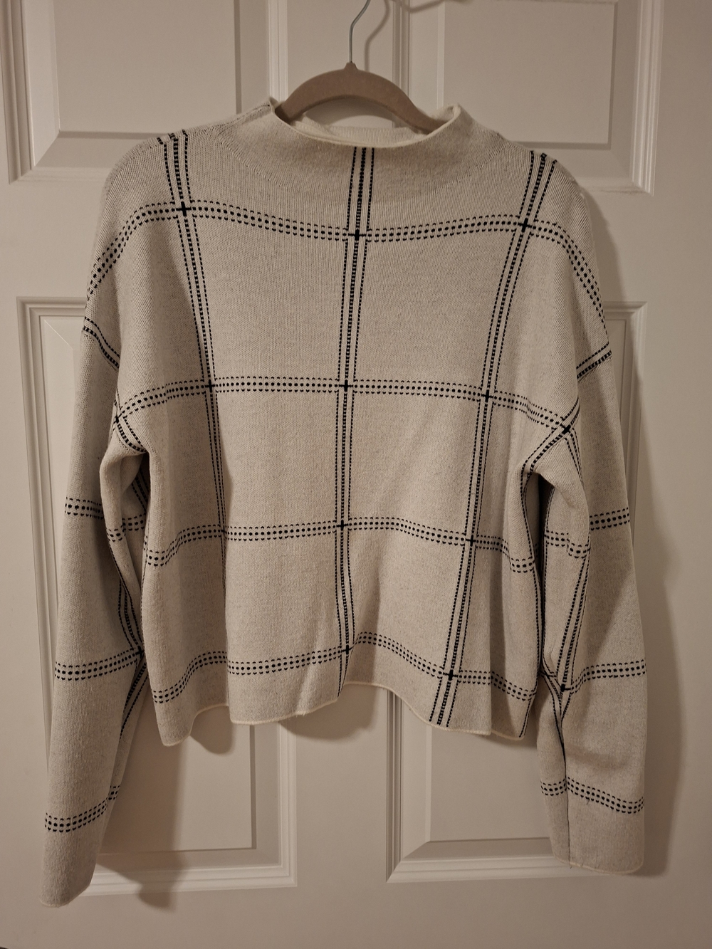 Max Studio Mock Neck Grid Plaid Sweater, Size L